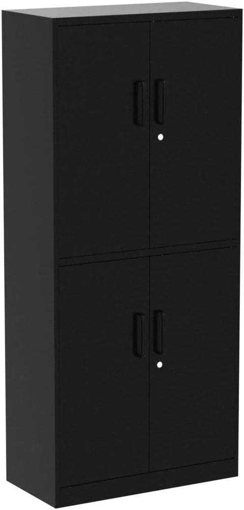 Black Metal Locking Storage Cabinet with 4 Doors and 2 Adjustable Shelves Q6804