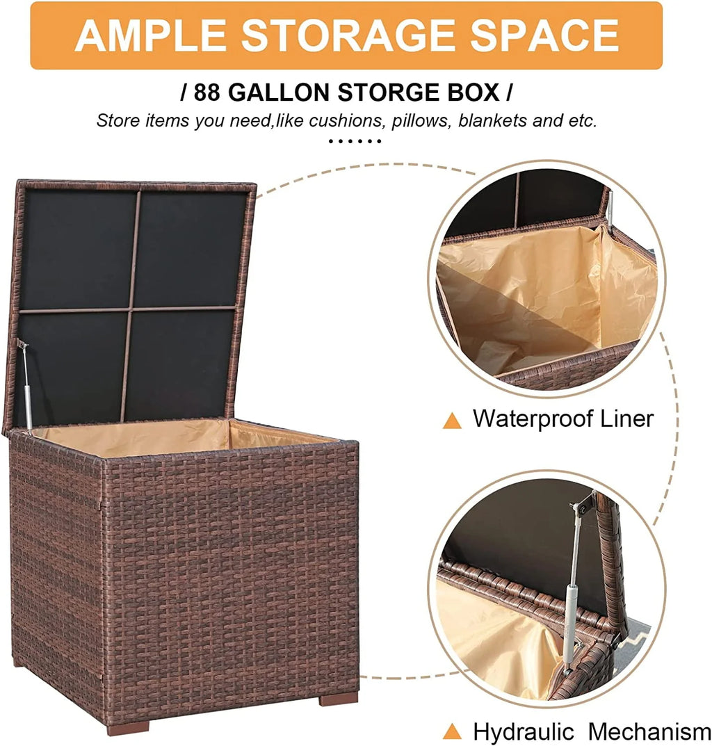 8 Pc Wicker Rattan Outdoor Furniture Set with Storage Box J65511