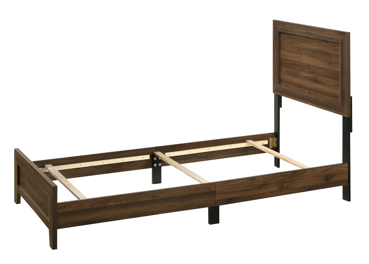 Twin Size Wooden Panel Bed Brown Cherry Finish Z311