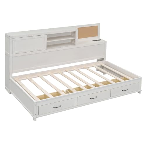 Full Size Wood Daybed with Storage Shelves and 2 Drawers N739009