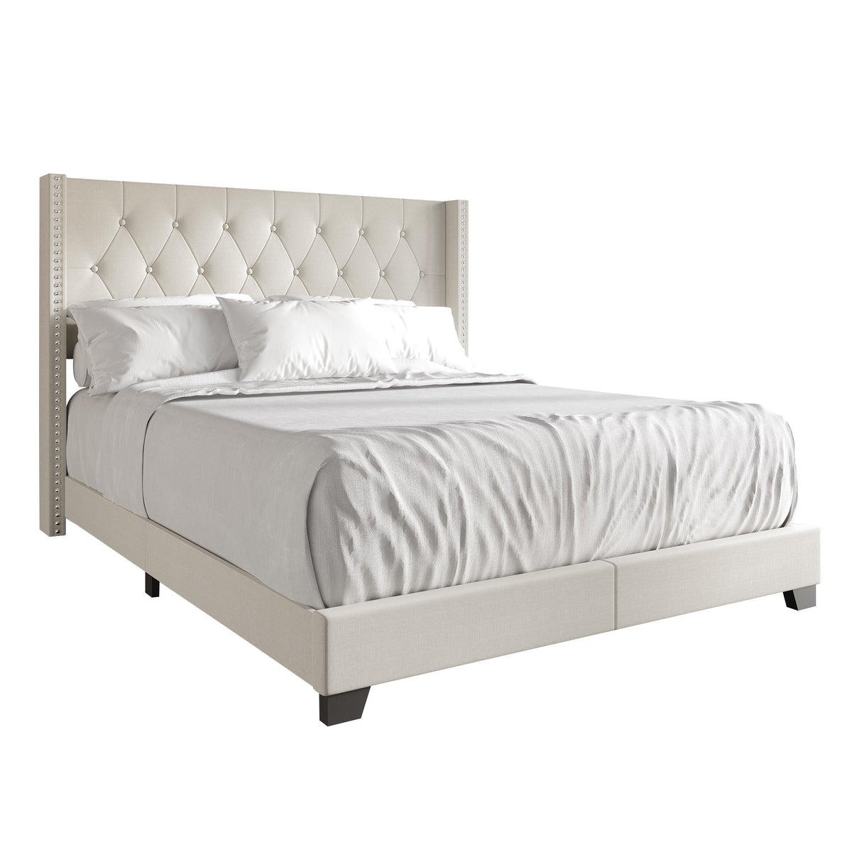 Blue Linen Upholstered Wingback Bed M1022