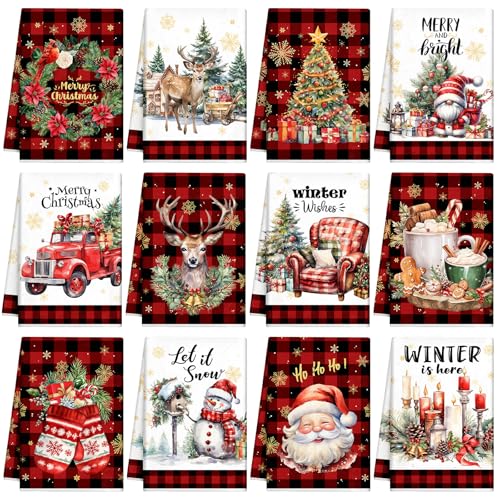 12 Pcs Christmas Kitchen Towels and Dishcloths 14.2 x 21.3 Inch N744