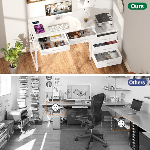 White Reversible Computer Desk with 5 Drawers X56914