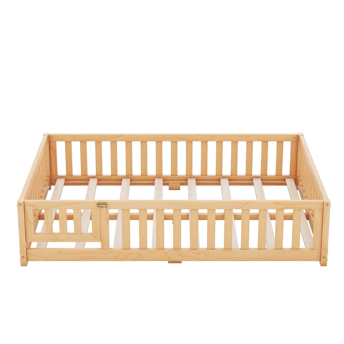 Twin Size Wood Floor Bed with Guardrails and Door M36054