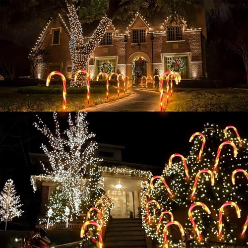 24 Pack Solar Candy Cane Lights Outdoor Waterproof with 8 Modes T31254