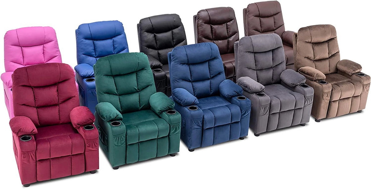 Light Brown Faux Leather Kids Recliner Chair with Cup Holders I6869