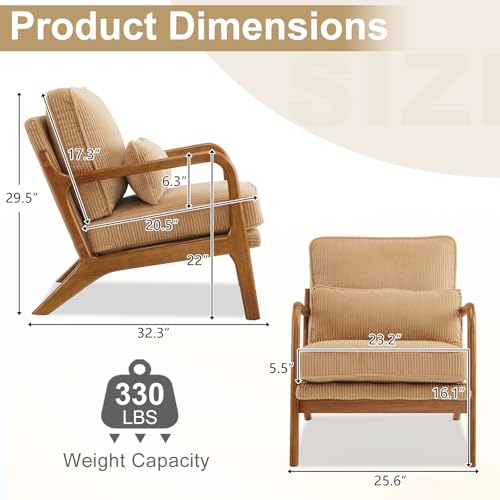 Khaki Corduroy Accent Chair with Pillow P105755