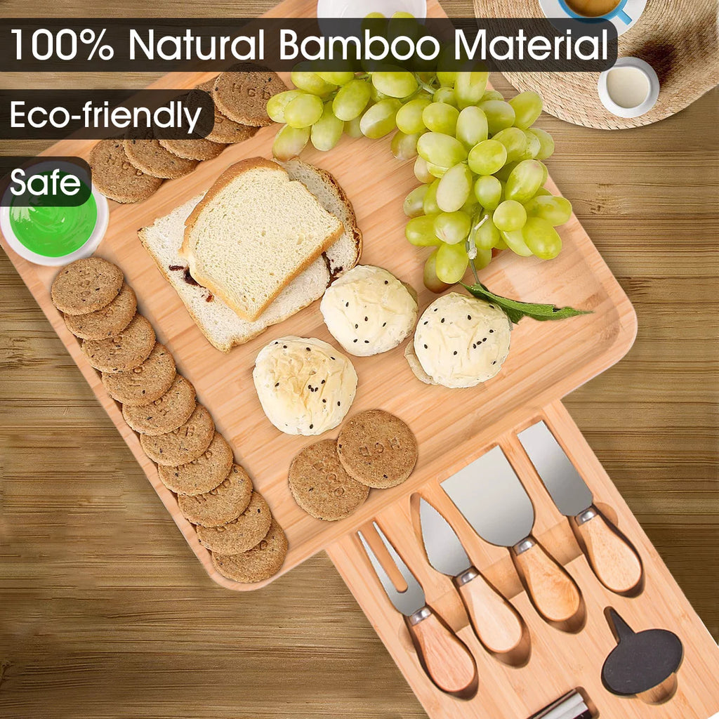 Bamboo Charcuterie Board Set with 4 Stainless Steel Cheese Knives X4470