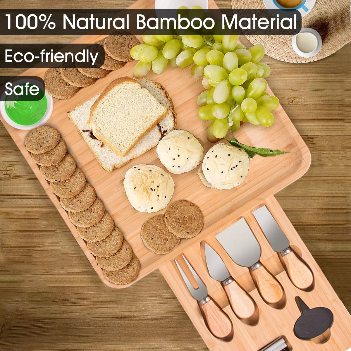 Bamboo Charcuterie Board Set with 4 Stainless Steel Cheese Knives X4470