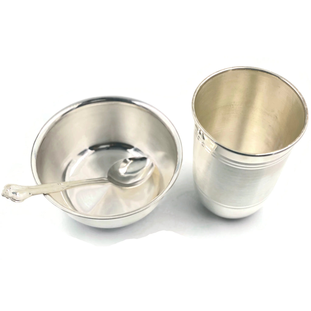 Pure Silver 4.0 Inch Glass, 4.3 Inch Bowl & Spoon R8673