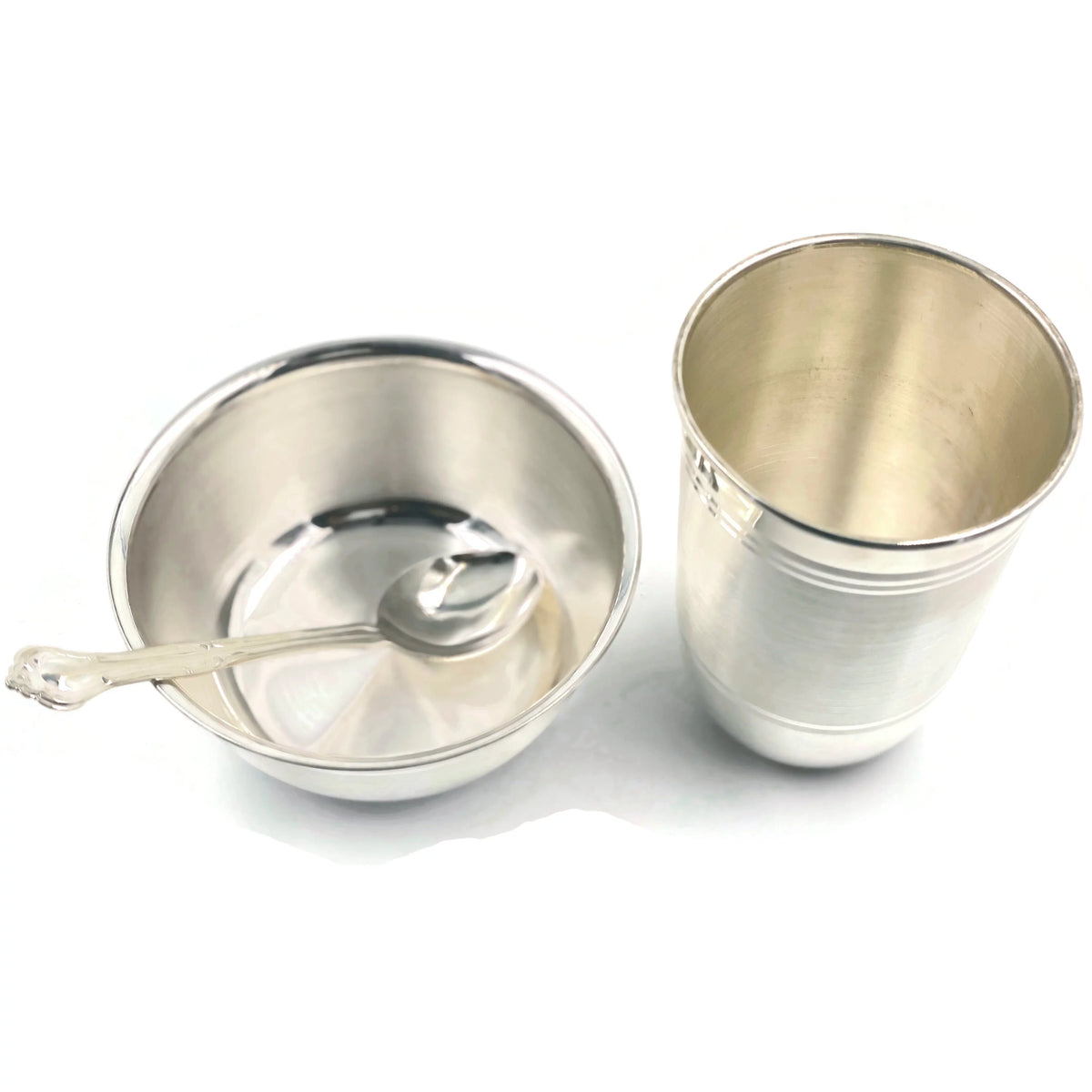 Pure Silver 4.0 Inch Glass, 4.3 Inch Bowl & Spoon R8673