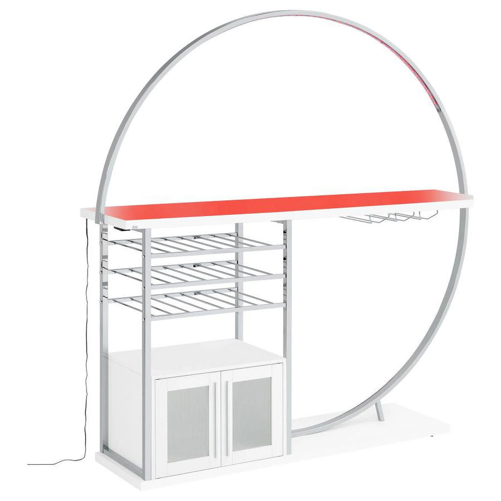 2-door Circular LED Home Bar with Wine Storage White High Gloss C2903