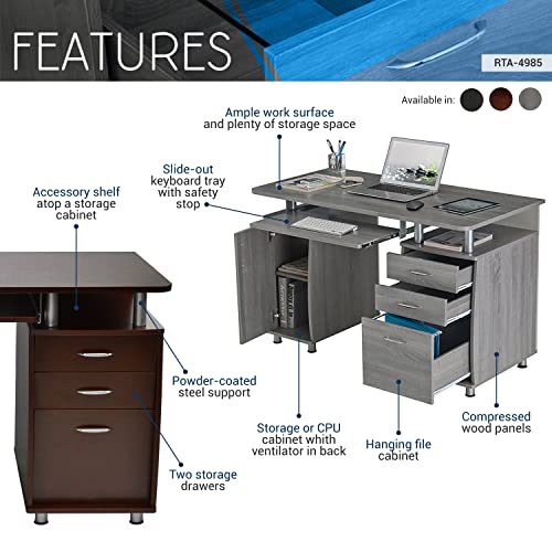 Espresso Writing Desk with Drawers & File Cabinet G656