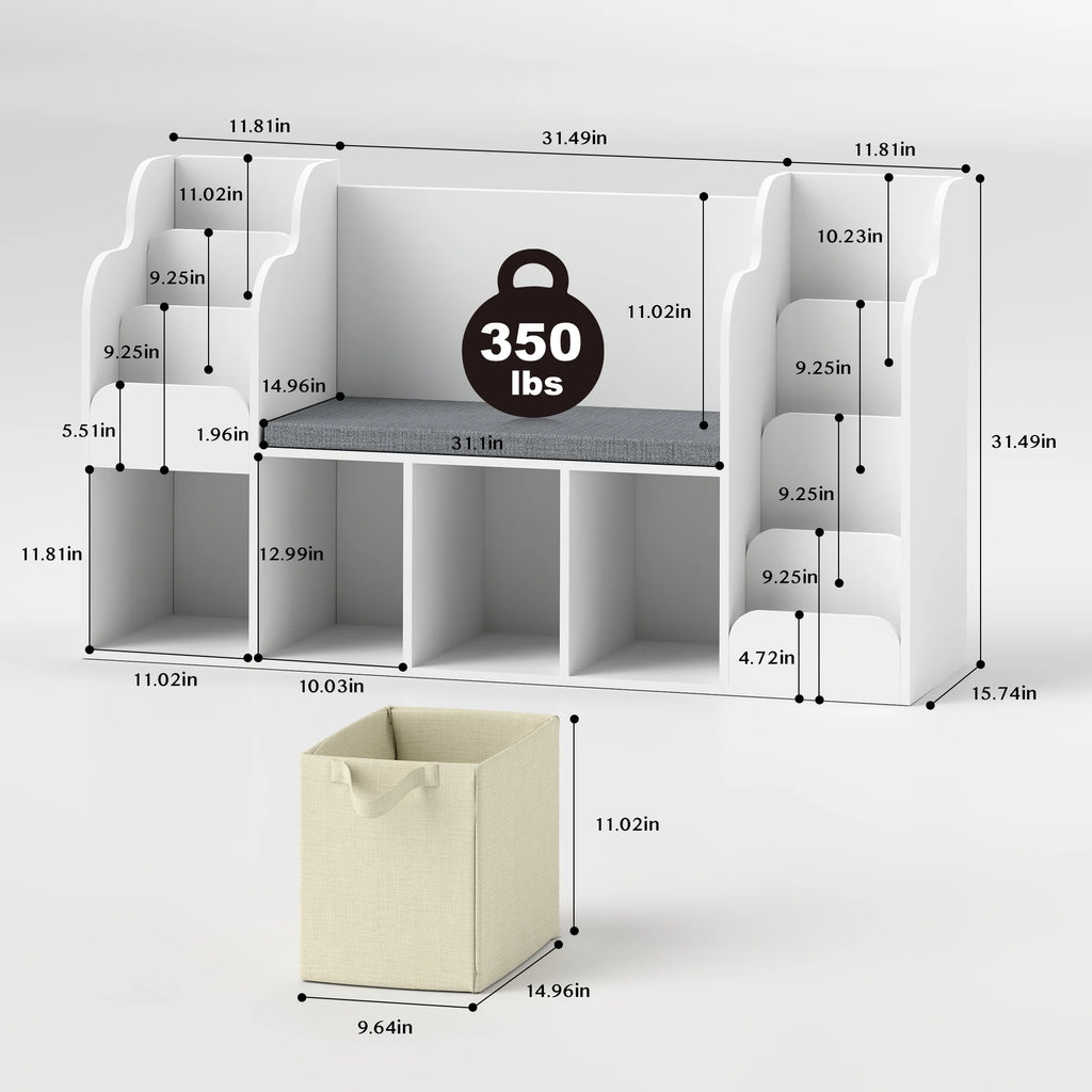 Kids Bookshelf with Reading Nook and Toy Storage I536189