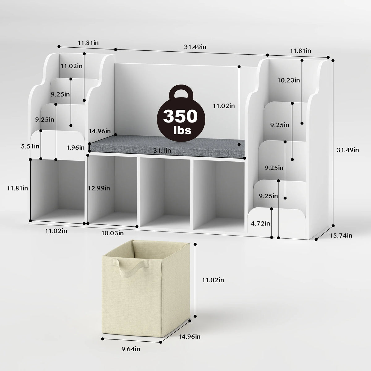 Kids Bookshelf with Reading Nook and Toy Storage I536189