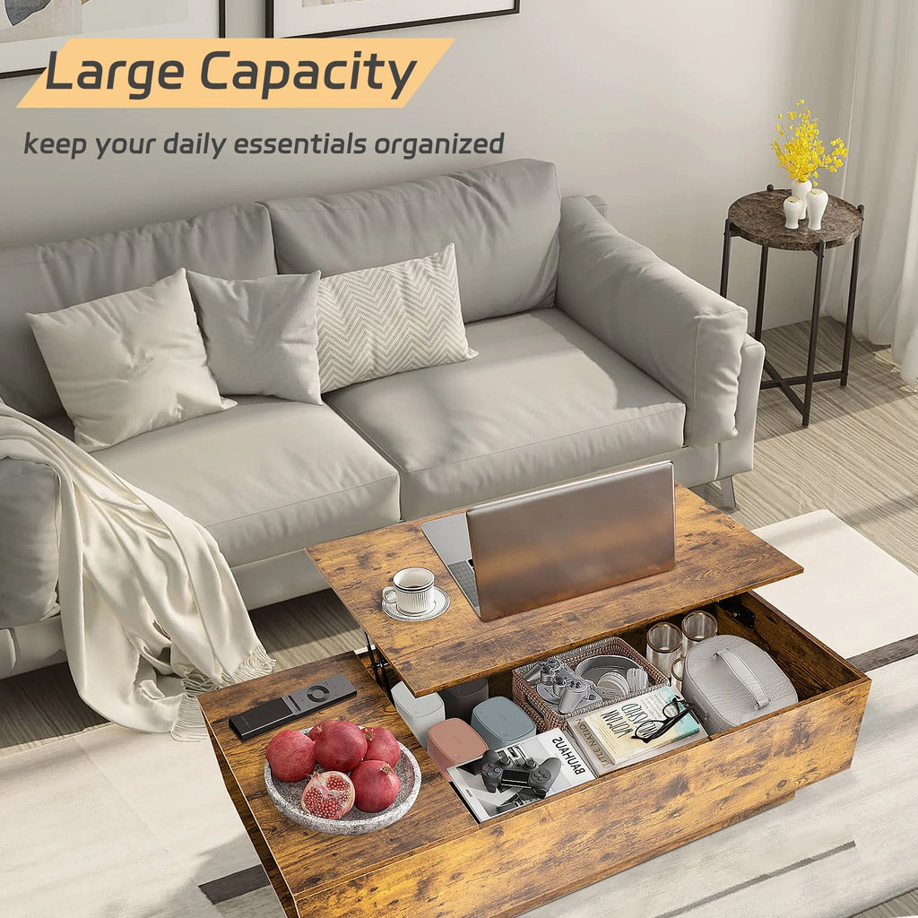 47" Dark Brown Wood Lift Top Coffee Table with Hidden Compartment B953871