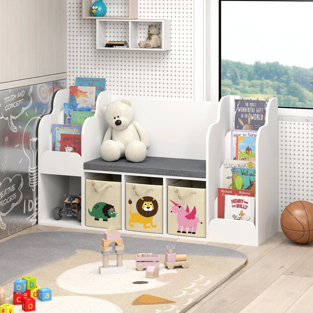 Kids Bookshelf with Reading Nook and Toy Storage I536189