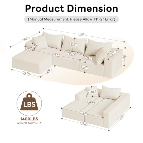 Cream Modular Sectional Sofa with Chaise M779
