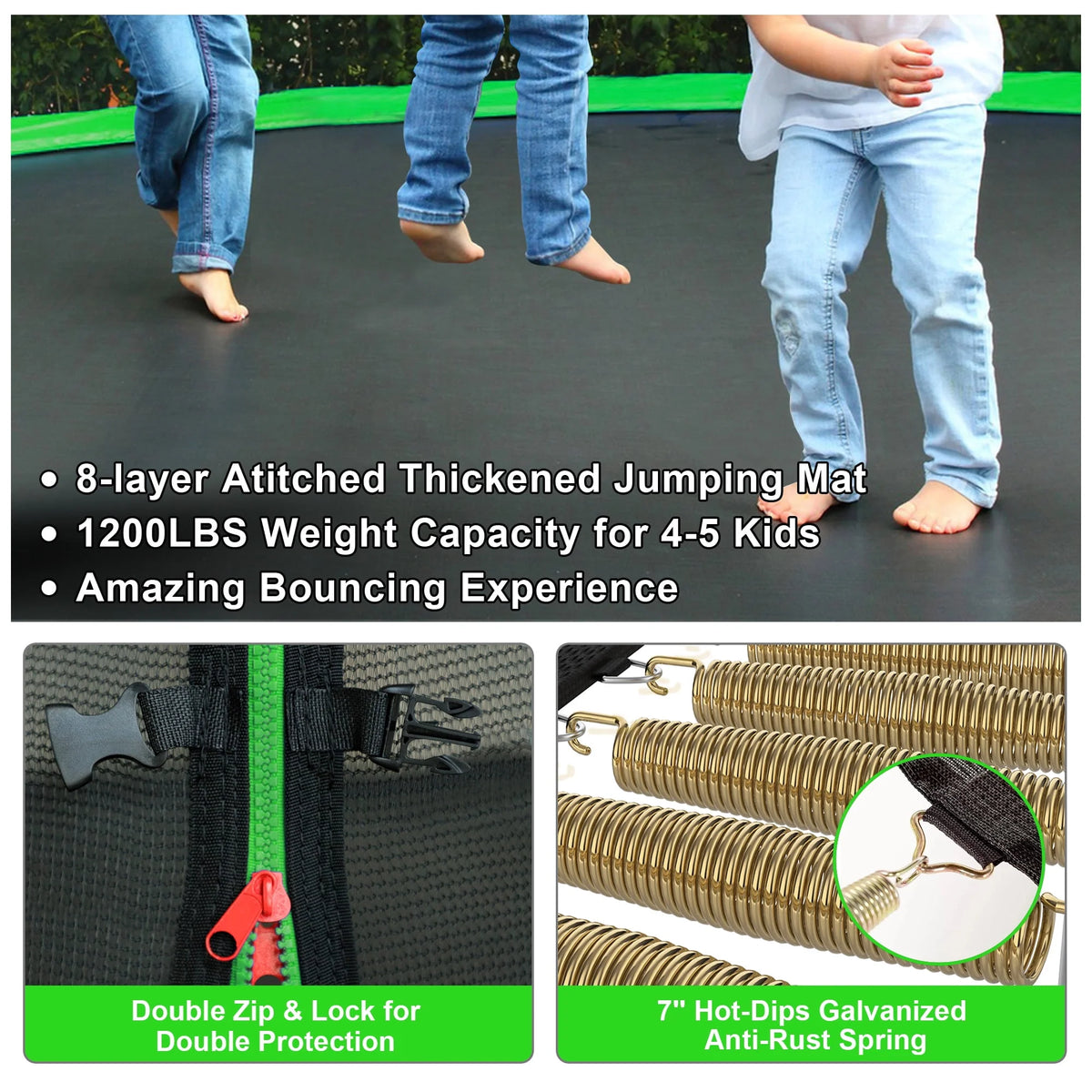 12FT 14FT Trampoline with Enclosure, Basketball Hoop, LED Light and Sprinkler L67613