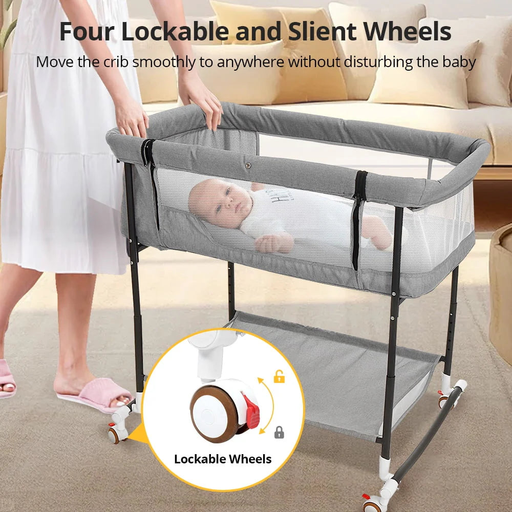 4 in 1 Adjustable Baby Bassinet with Changing Table, Storage Basket, Wheel, Mosquito Net B9678
