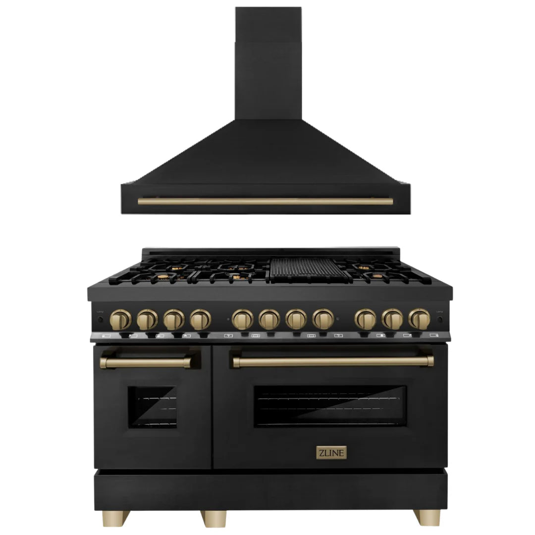 48 In. Dual Fuel Range and Range Hood in Black Stainless Steel L4080