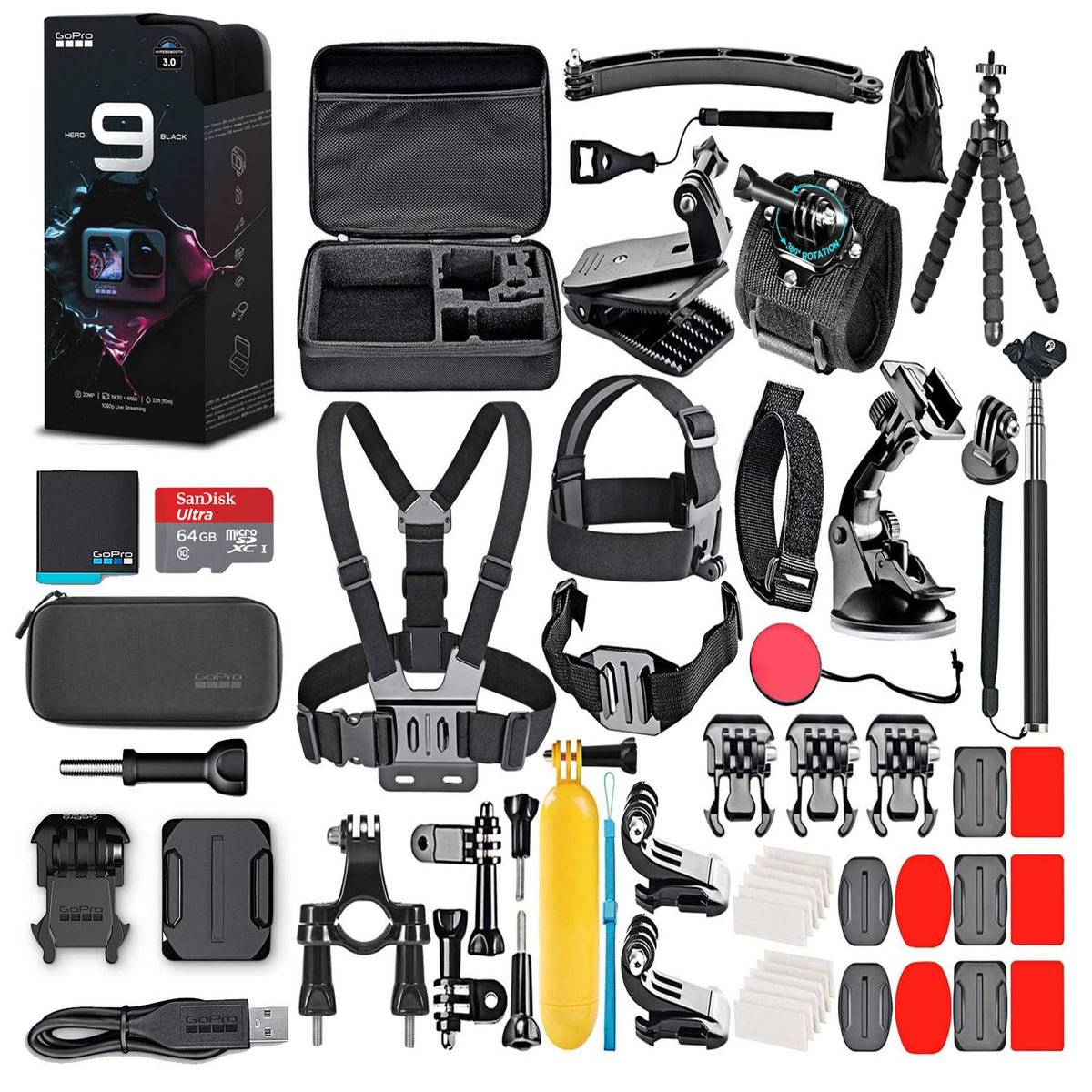 HERO9 Black with 64GB Card & 50 Piece Accessory Kit I469611