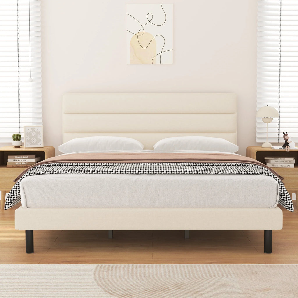 Queen Size Wingback Fabric Upholstered Platform Bed Frame M775