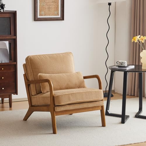 Khaki Corduroy Accent Chair with Pillow P105755