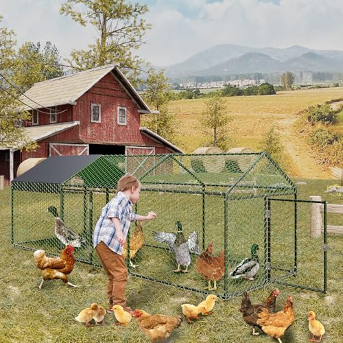 Metal Chicken Coop with Waterproof Cover, 160" x40" x40", 4 Doors C429526
