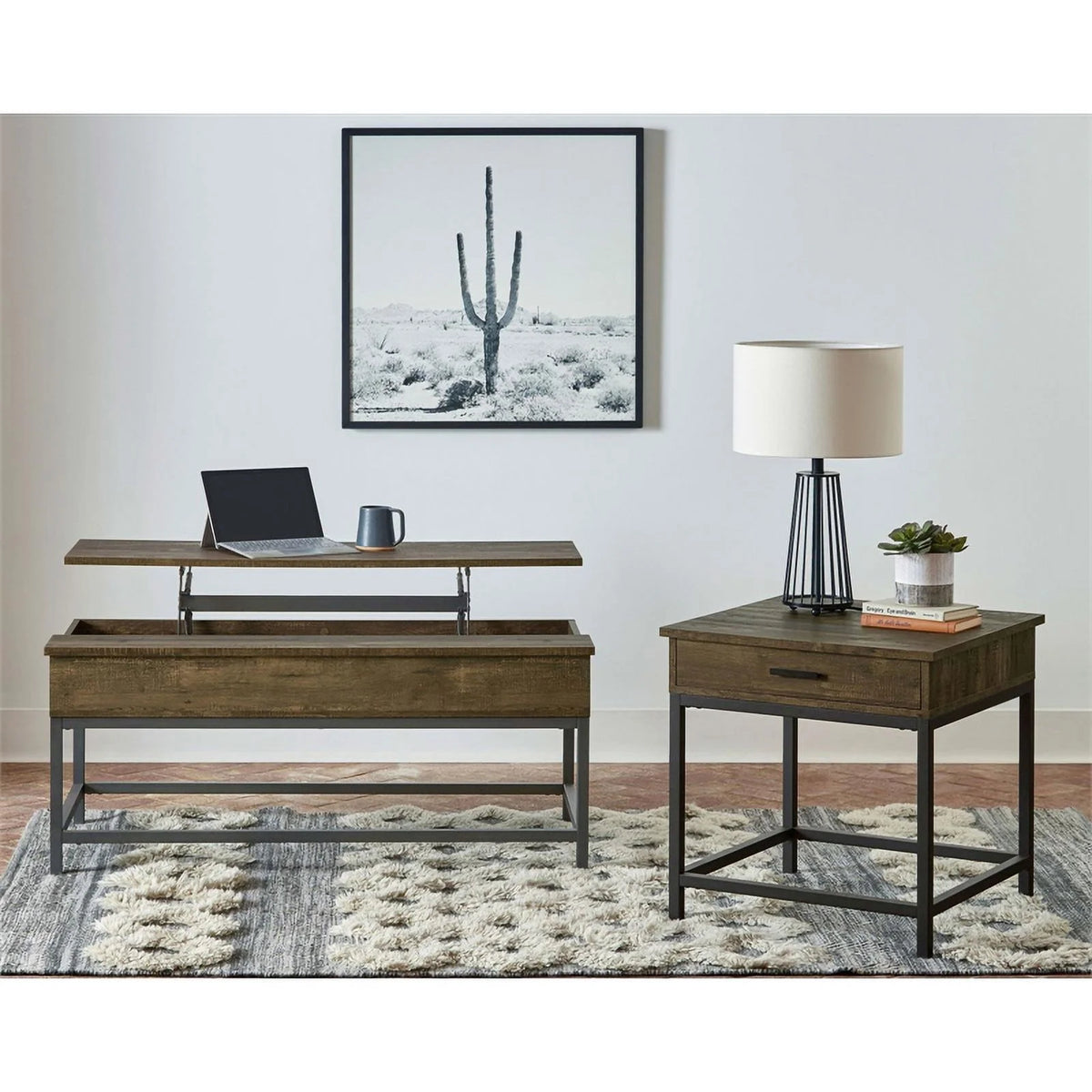 Industrial Wood and Metal Lift Top Coffee Table X553