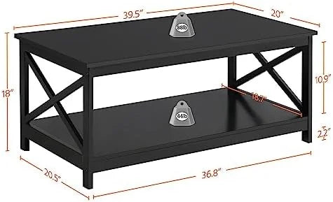 Black 2-Tier Wood Coffee Table 39.5 x 21.5 x 18 Inches R147518