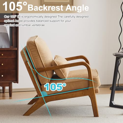 Khaki Corduroy Accent Chair with Pillow P105755