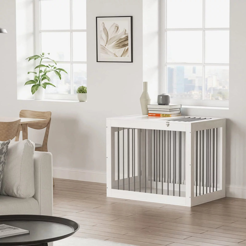 White Wooden Dog Crate with Double Doors F2627