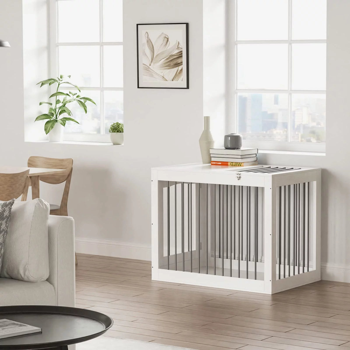 White Wooden Dog Crate with Double Doors F2627