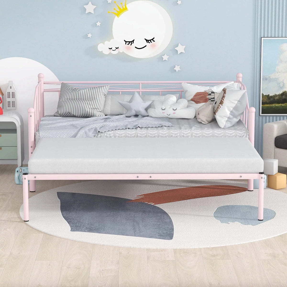 Twin Size Pink Metal Daybed with Trundle Z449603