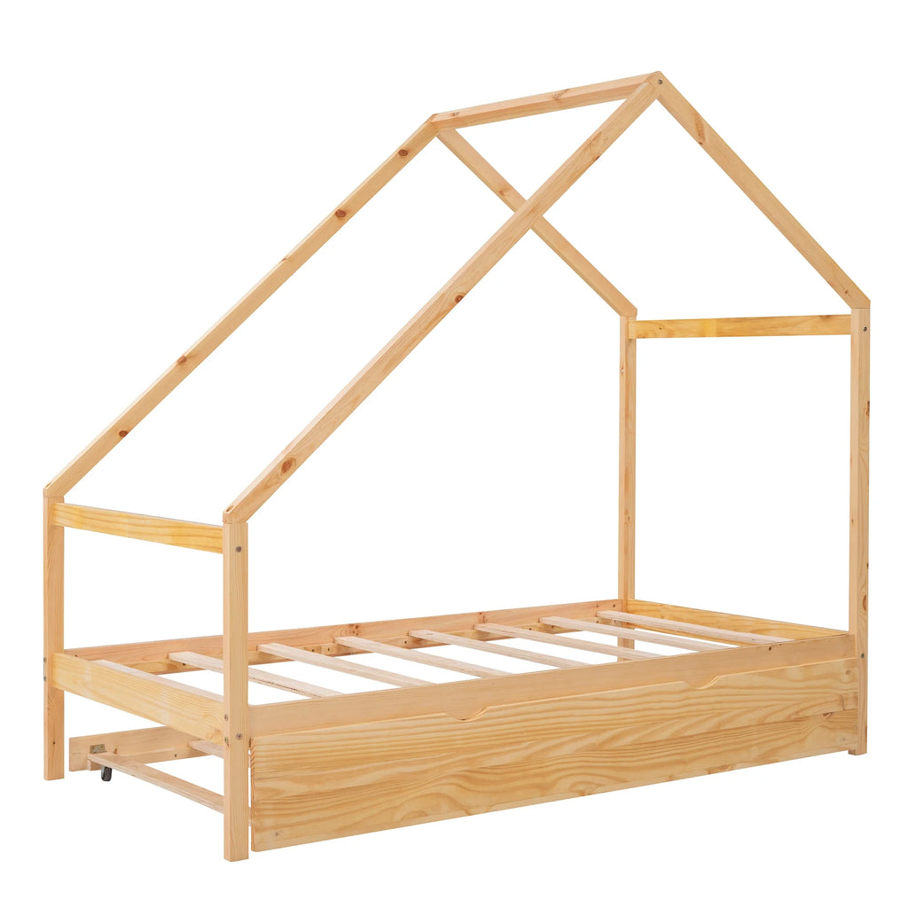 Twin Size Wooden House Bed with Trundle F607