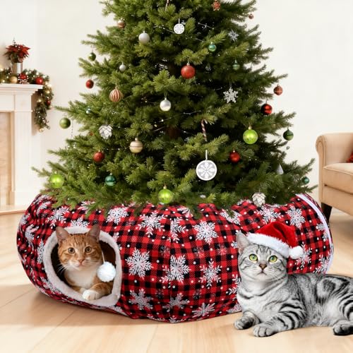Christmas Cat Tunnel Tree Skirt with Cushion and Hanging Ball Toy L437694
