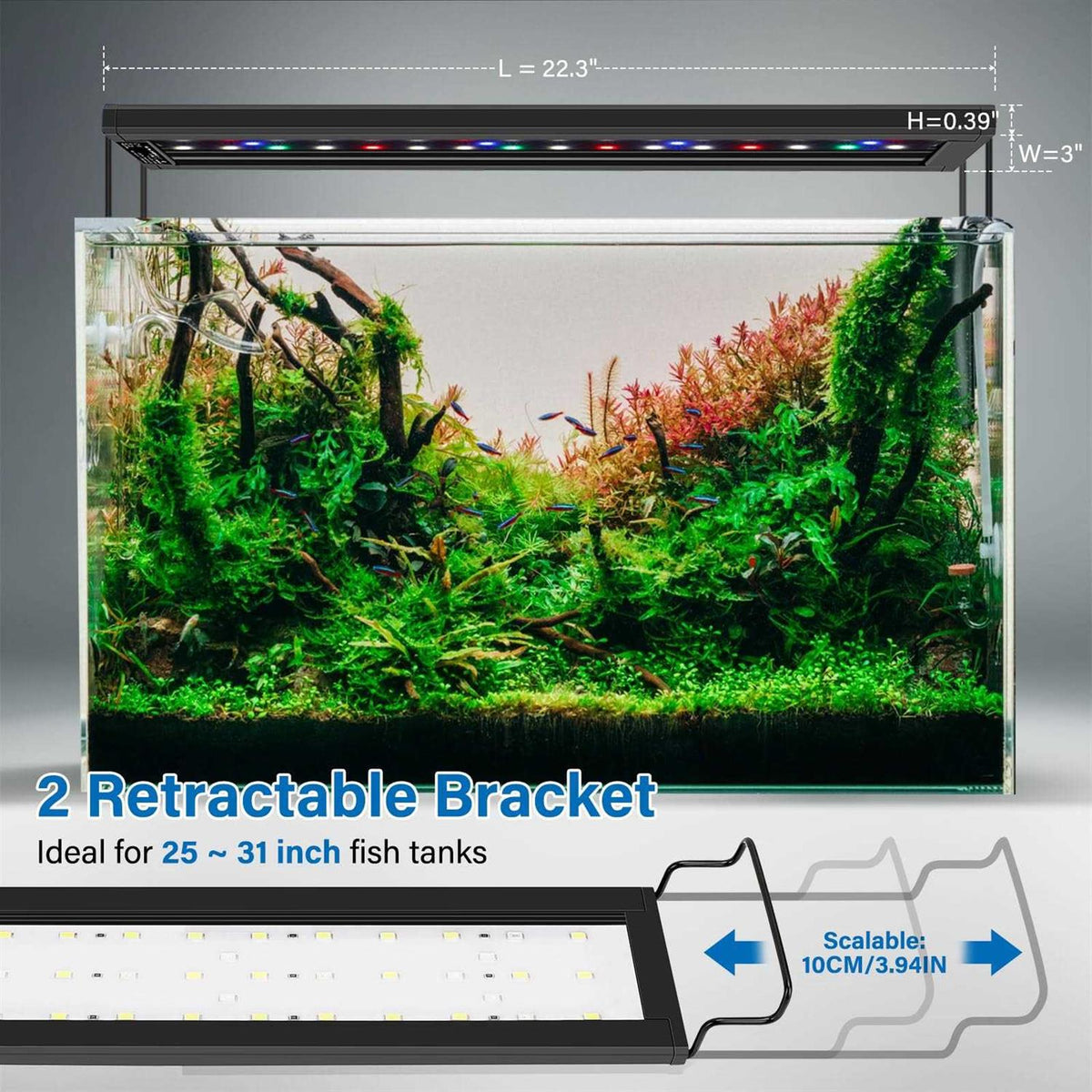 21W Ultra-Thin Full Spectrum LED Aquarium Light with Extendable Brackets Q403