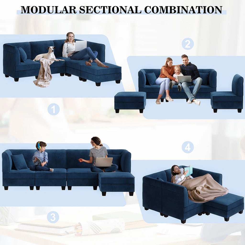 Velvet L-Shaped Sectional Sofa with Reversible Chaise R175
