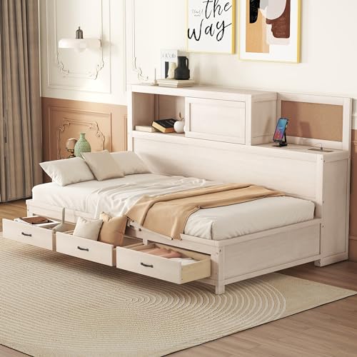 Full Size Wood Daybed with Storage Shelves and 2 Drawers N739009