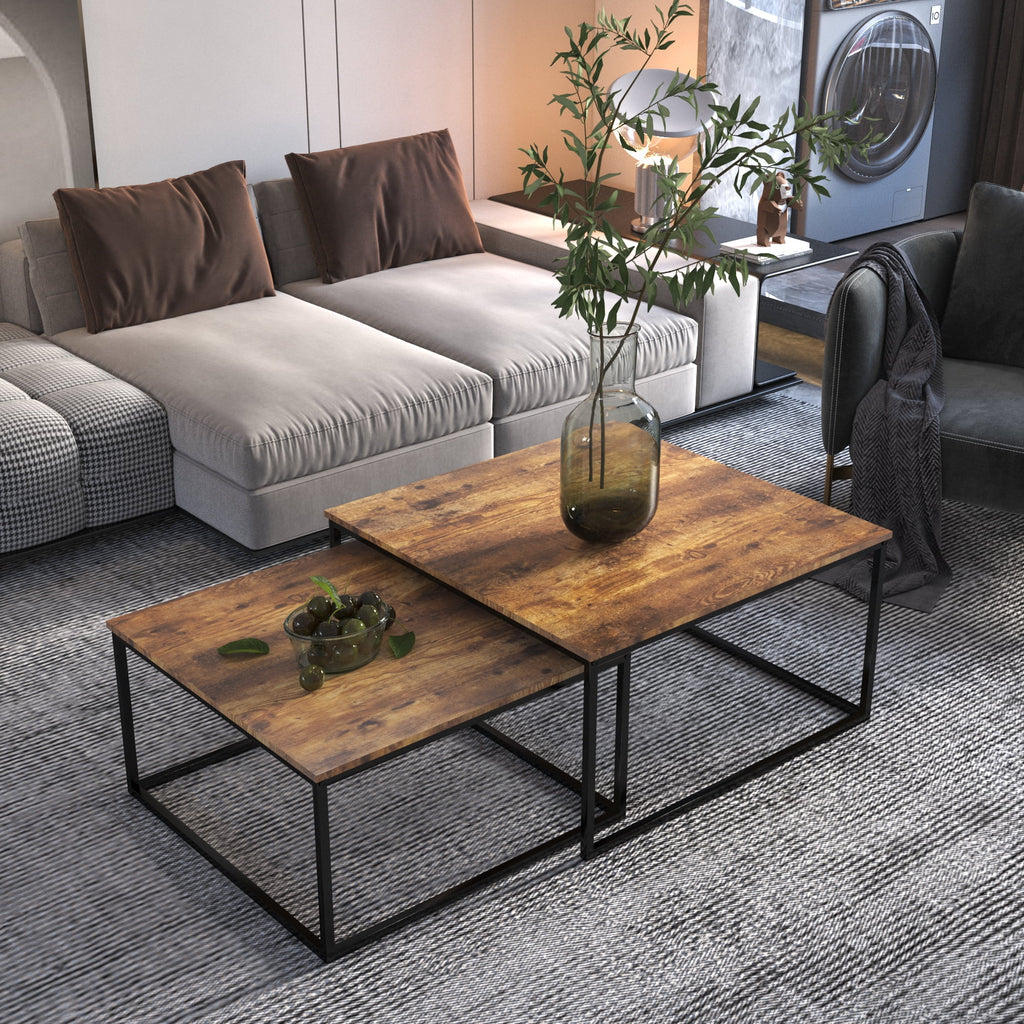 Brown Wood Nesting Coffee Table Set X881567