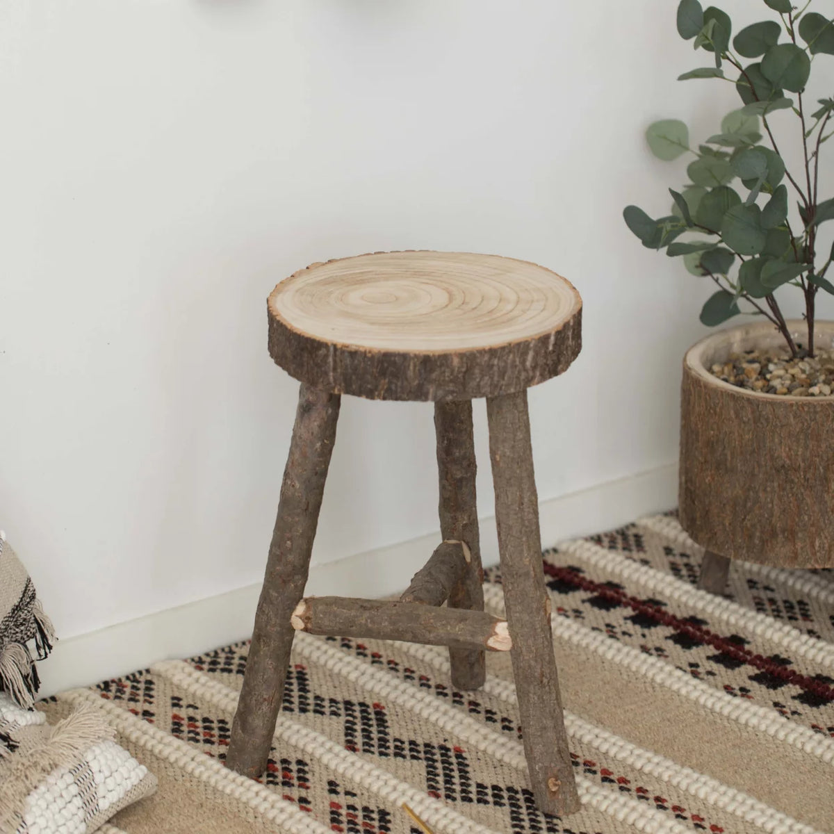 Antique Natural Wooden Accent Stool Side Table L8912