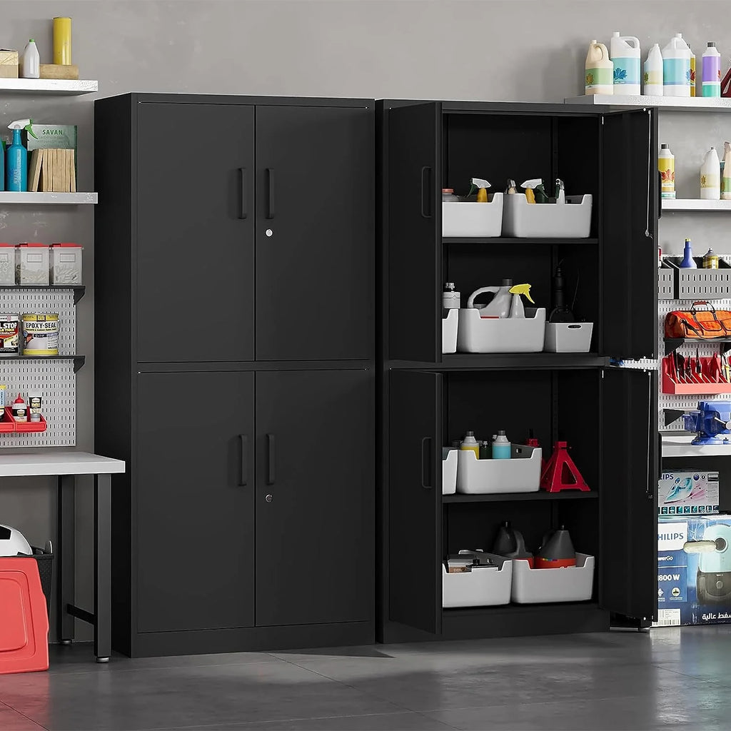 Black Metal Locking Storage Cabinet with 4 Doors and 2 Adjustable Shelves Q6804