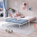 Full Size White Metal Daybed with Twin Size Adjustable Trundle H3124