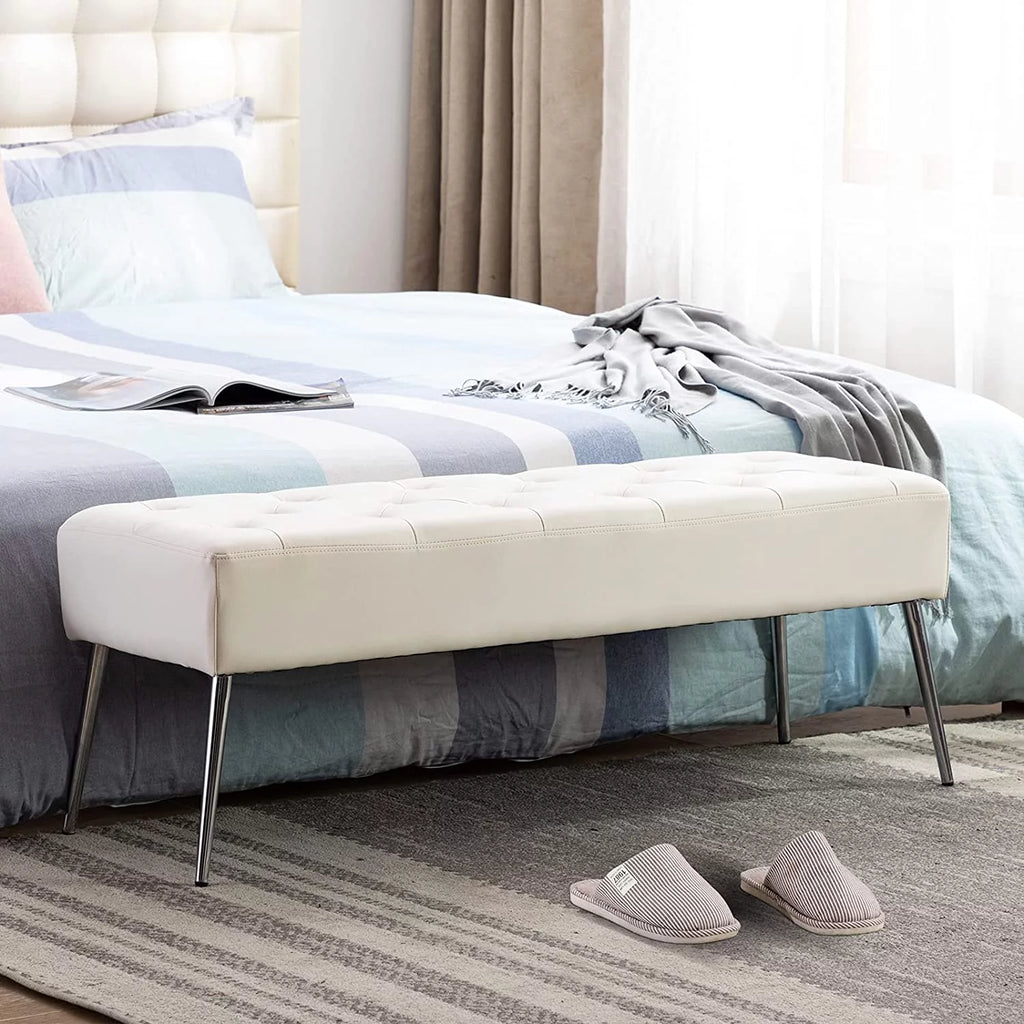 White Tufted Upholstered Bench A3838