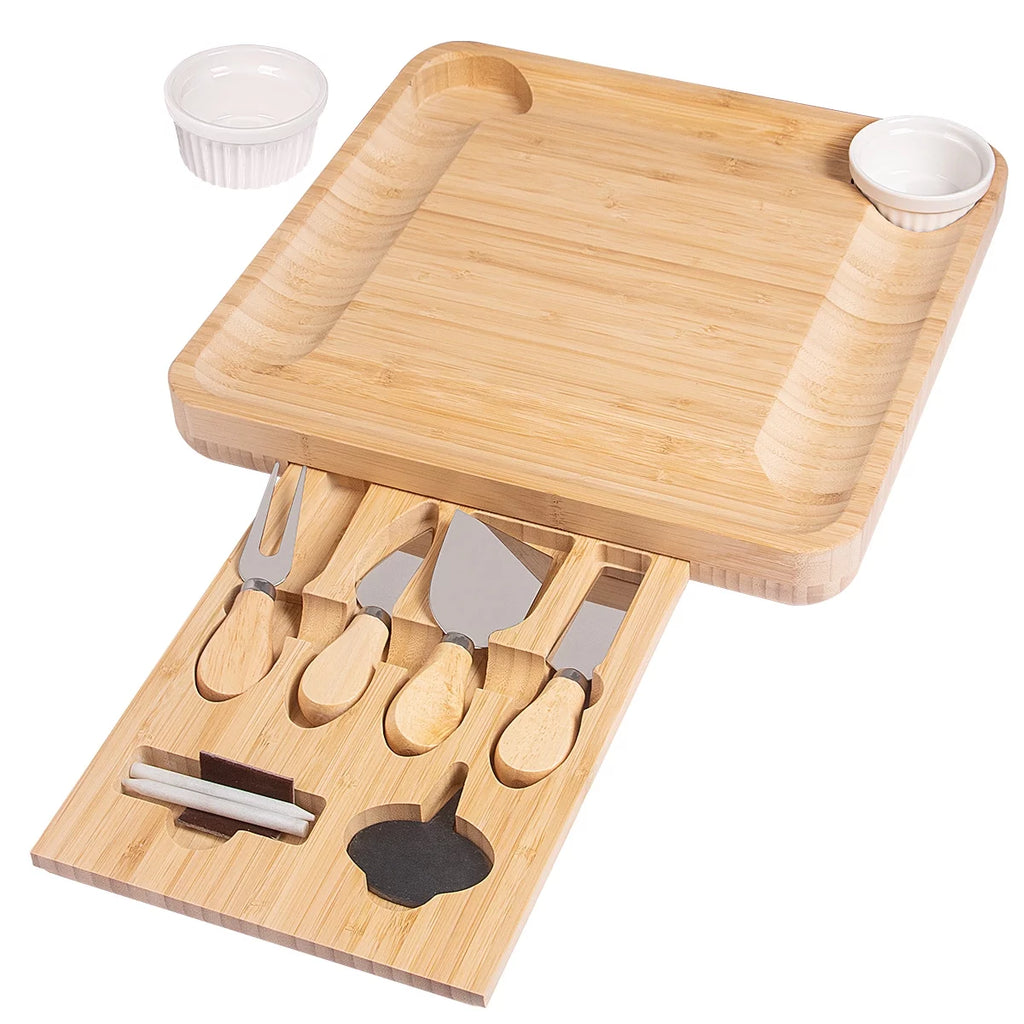 Bamboo Charcuterie Board Set with 4 Stainless Steel Cheese Knives X4470
