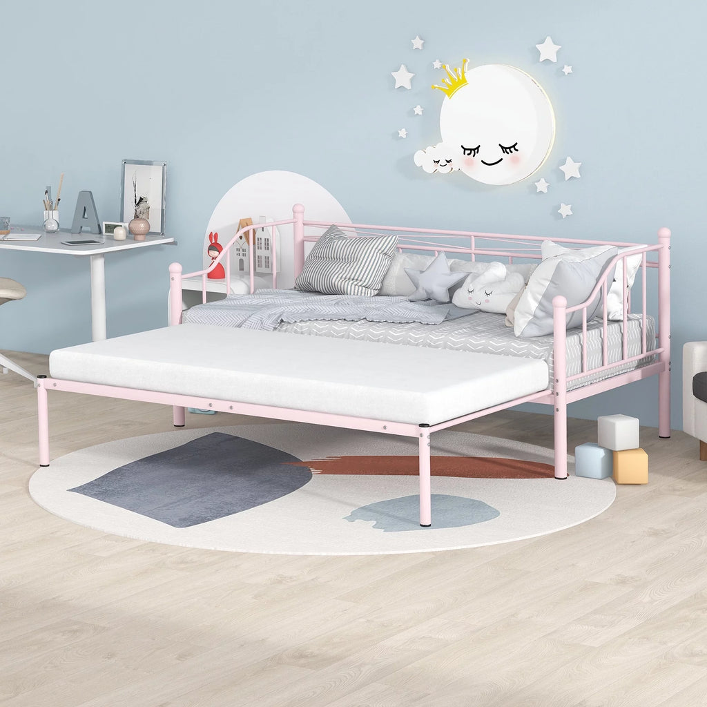 Twin Size Pink Metal Daybed with Trundle Z449603
