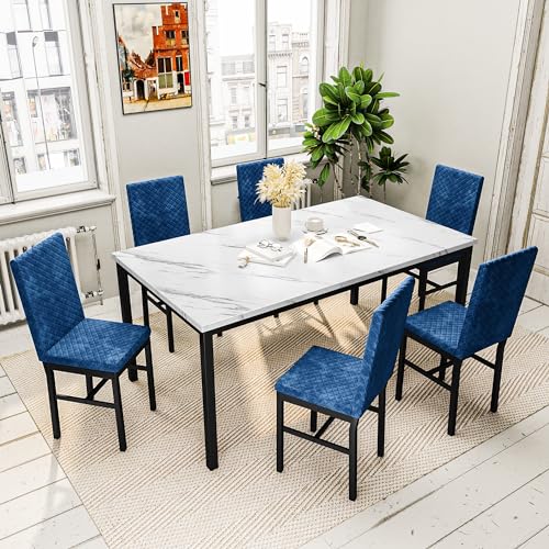 Faux Marble 7 Piece Dining Table Set with Chairs S768214