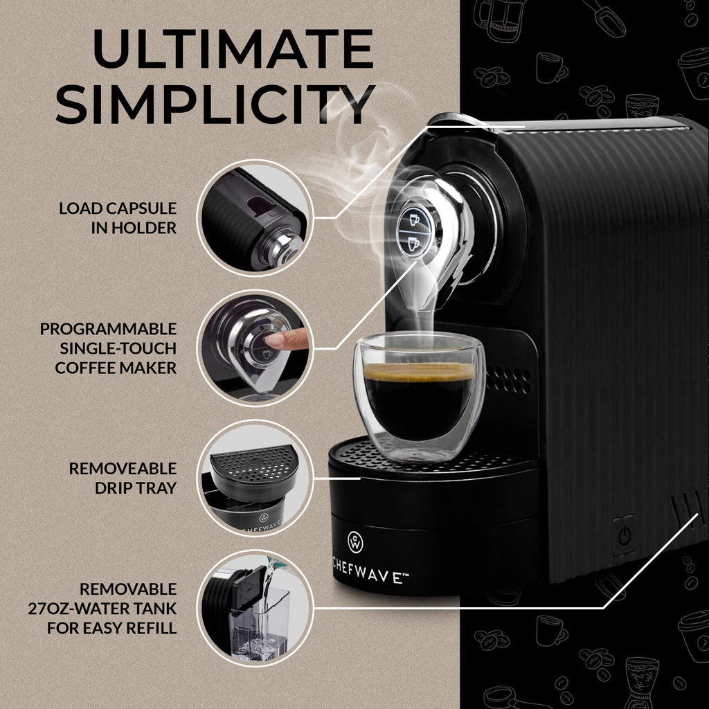 Black Espresso Machine with Holder and Cups C852