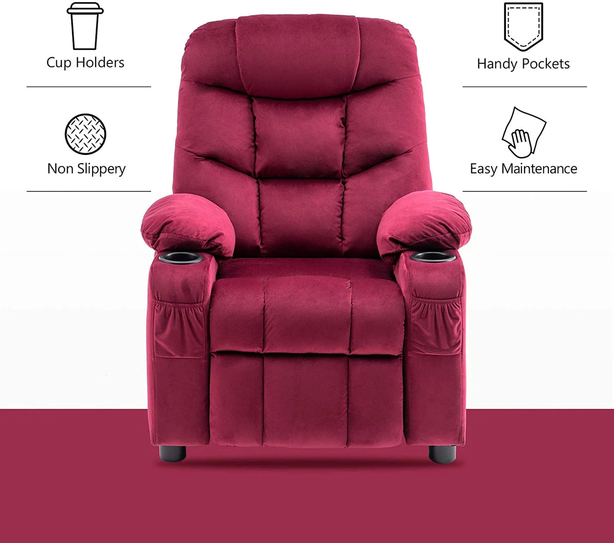 Light Brown Faux Leather Kids Recliner Chair with Cup Holders I6869